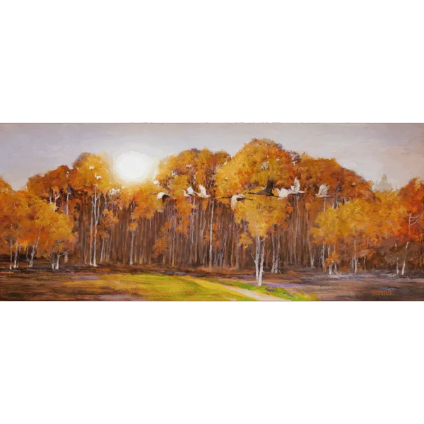 Cranes Dancing in the Autumn Forest